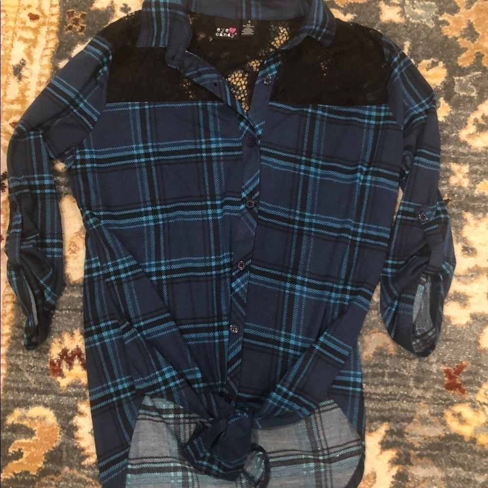 Women’s plaid and lace button up